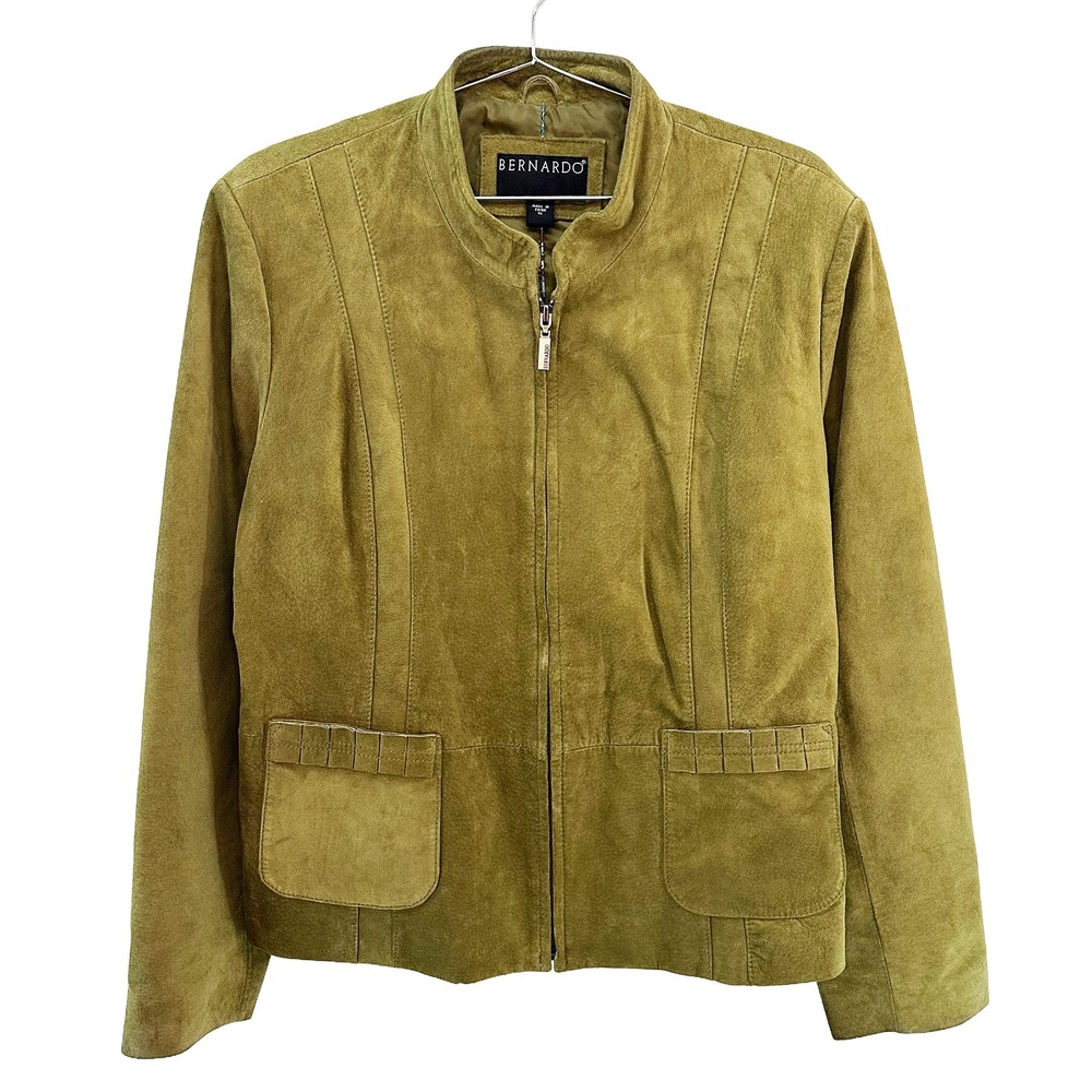 BERNARDO Chic Suede Leather Jacket • XL • olive‎ green • minimalist boho preppy